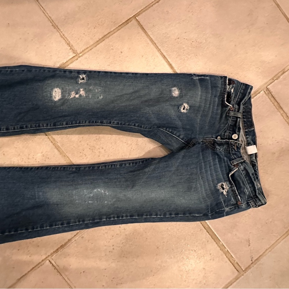 Lucky Brand Blue Distressed, w/Holes, Button, Bell-Bottom Jeans